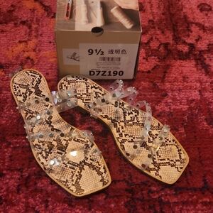 Stylish Snake Print Sandals with Clear Straps
